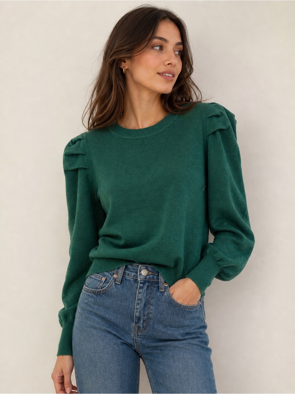 BluIvy Green Puff Sleeve Knit Sweater Small Feminine Chic Soft Girl Aesthetic